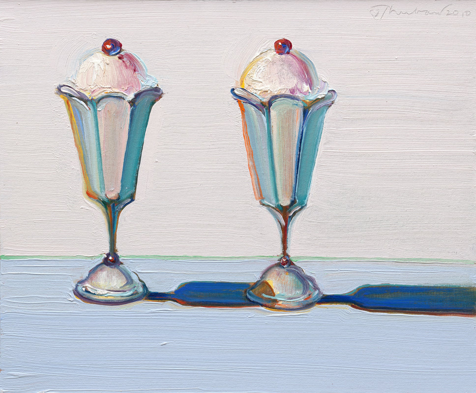 Another painting by Wayne Thiebaud, this time depicting two identical ice cream sundaes. 
